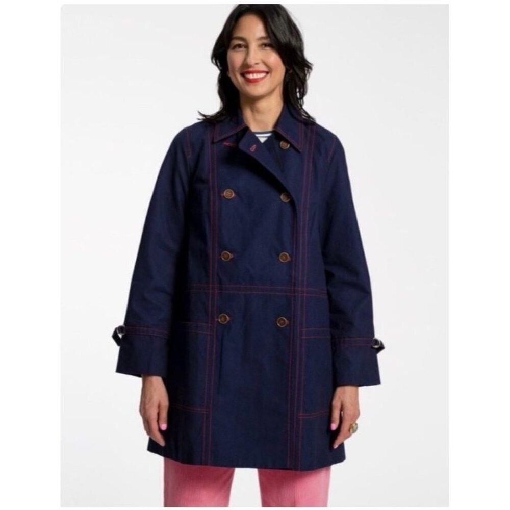 Women’s Francis Valentine Jacket Short Trench, Blue w/ red trim, Small